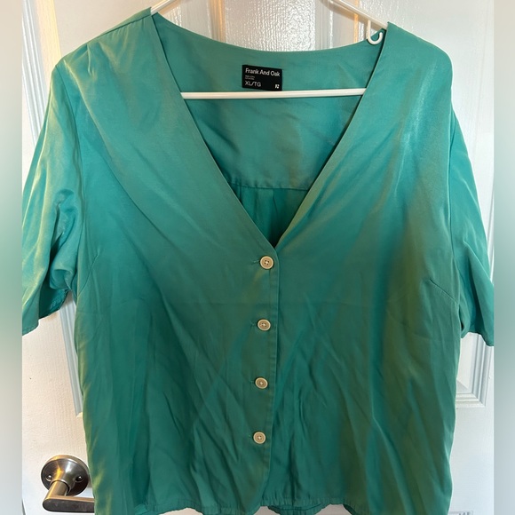 Frank & Oak Flutter Sleeve Blouse in Lagoon Blue - Picture 2 of 4